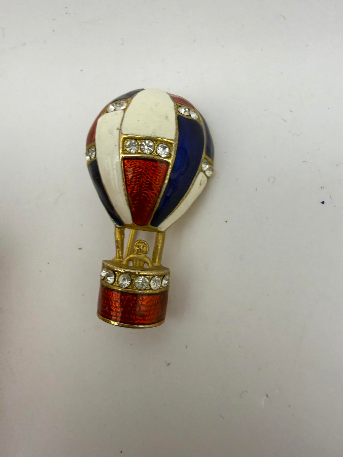 Vintage Hot Air Balloon Brooch Pin with Rhinestones