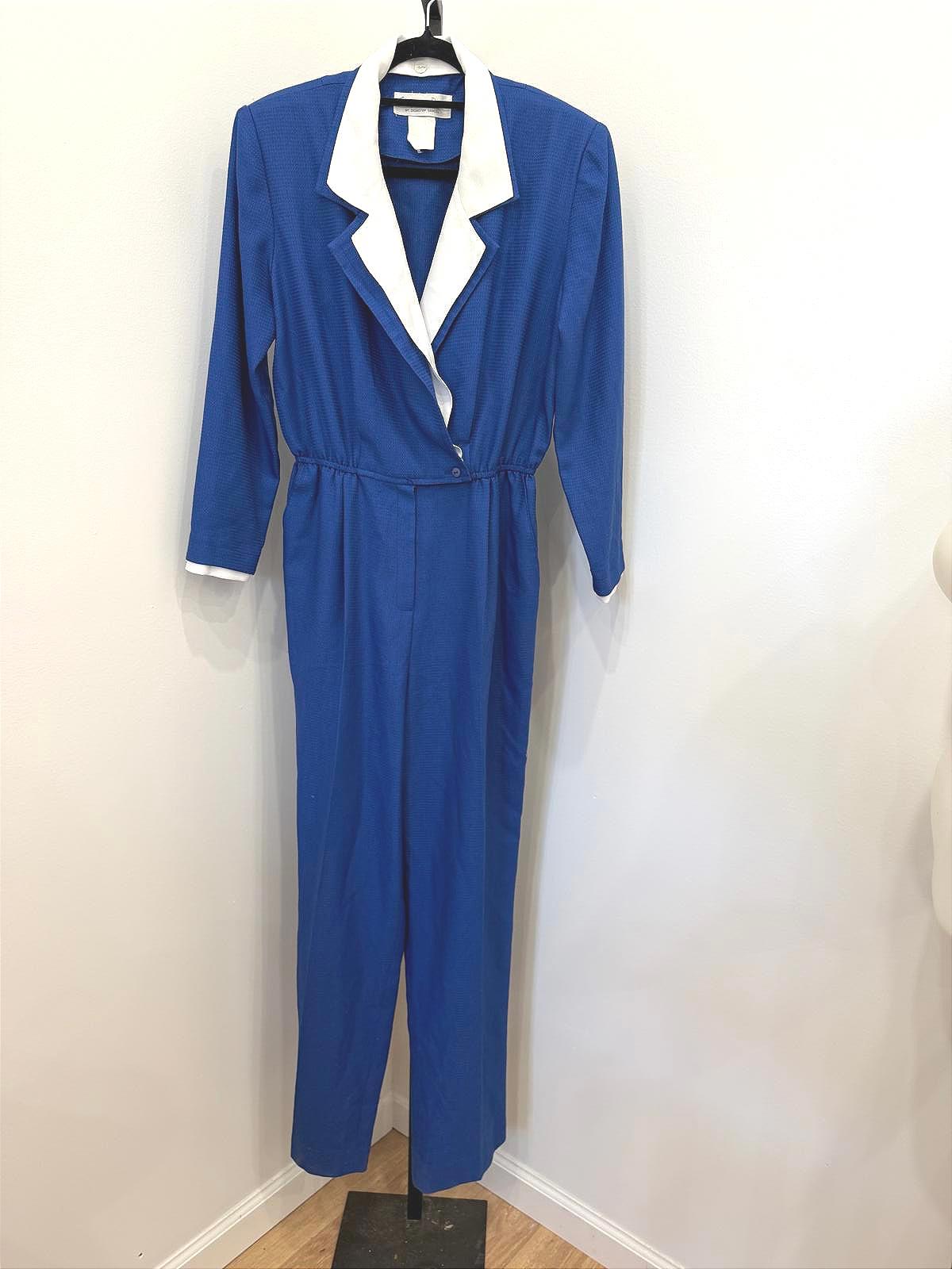 Vintage California Dreaming Blue Jumpsuit with White Trim Collar and Cuffs