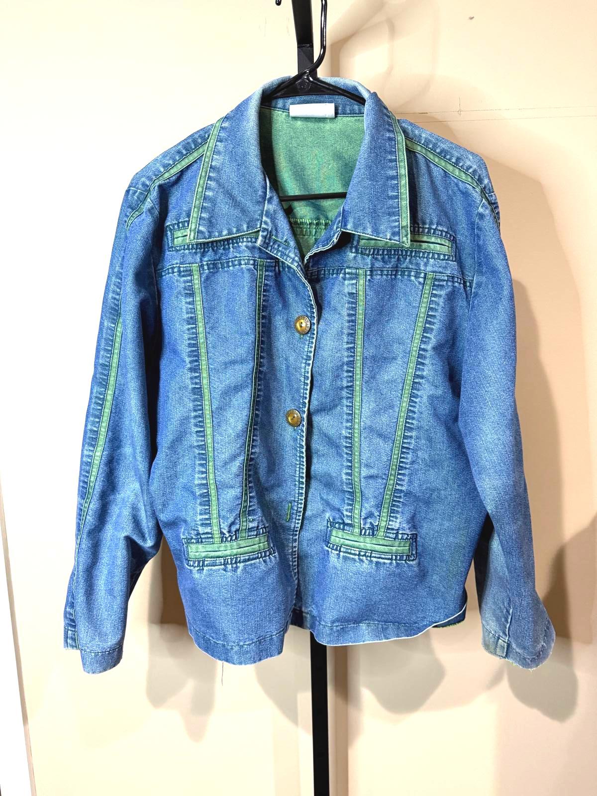 Women's Vintage Denim Jacket with Green Trim by Saint Germain Paris M/L