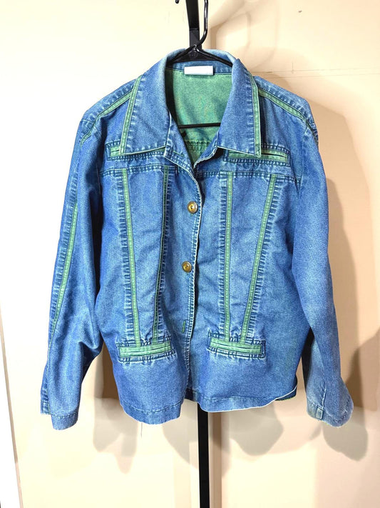 Women's Vintage Denim Jacket with Green Trim by Saint Germain Paris M/L